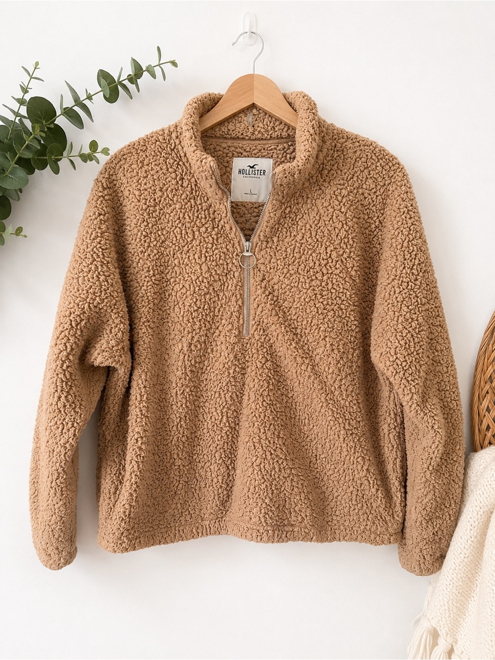 Hollister Teddy Sherpa Half-Zip Pullover Fleece Sherpa Size Large